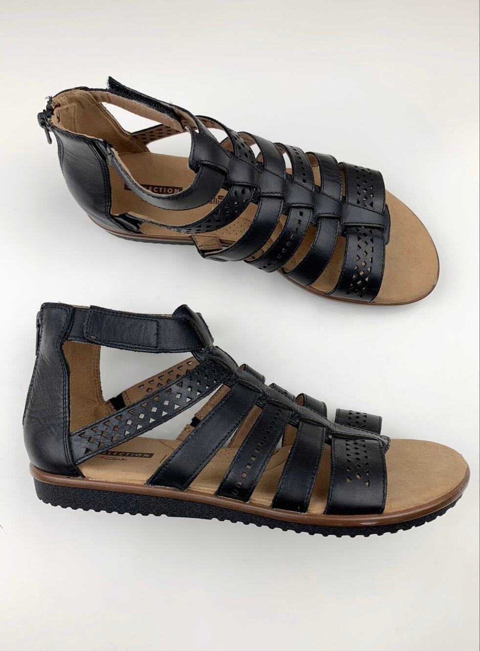 Clarks Kele Lotus Sandals Black Leather Strappy Gladiator Comfort Women's 8.5